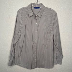 Apt 9 Stripe Long Sleeve Button Up Blouse Roll Tab Sleeve Size XL Gray Work Wear